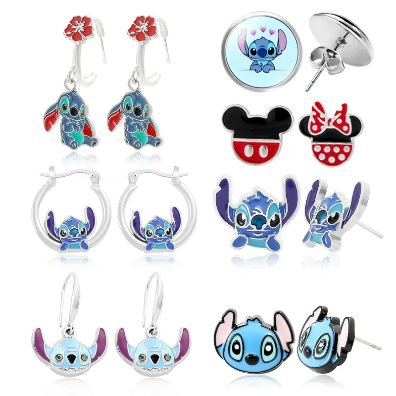 Pendientes de figuras de Anime de punto de Disney para mujer, joyería de lujo con animales de dibujos animados de Mickey Minnie, pendientes de moda, regalos de joyería de fiesta para niñas