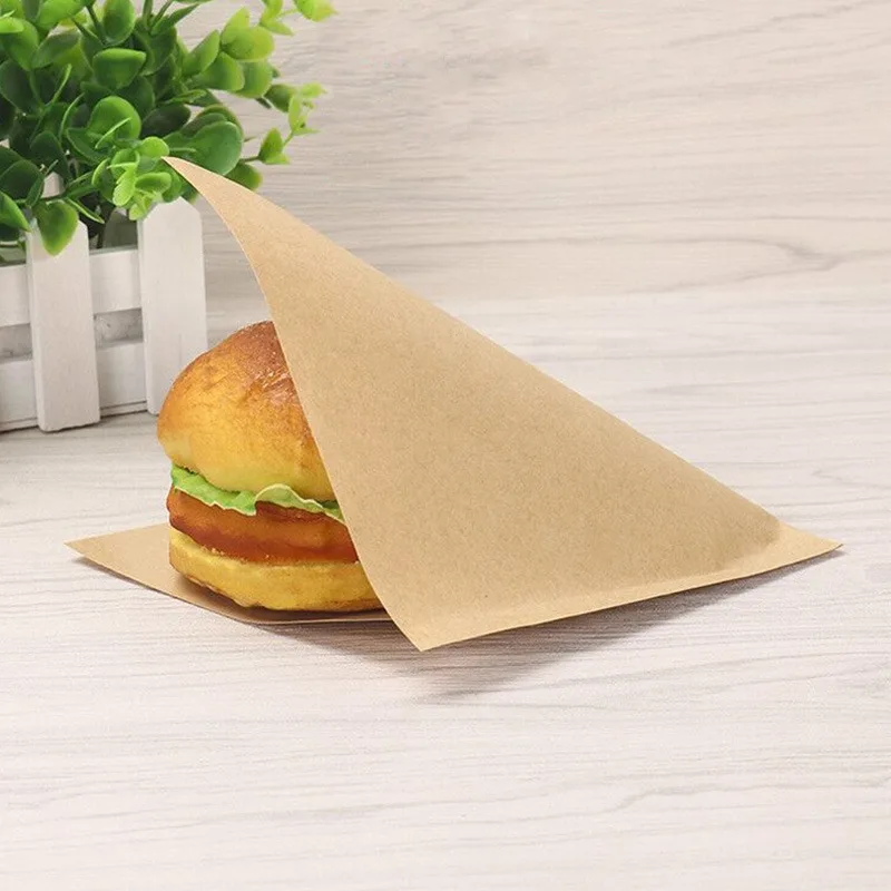 100pcs/set Food-grade Disposable Kraft Paper Bags Oil-proof Fried Bread Meat and Hamburger for Takeaway Packaging Paper Bag