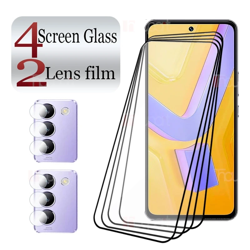

4+2Pack Full Glue Tempered Glass For VIVO V30SE Flat Screen Protector 9H Clear Anti-Scratch +Soft fiber Camera film