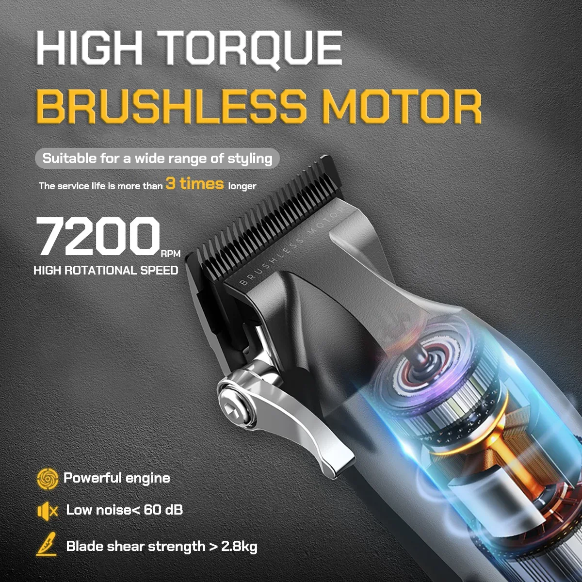 محرك بدون فرشاة 109 ماكينة قص الشعر الاحترافية BRDCLIP 7200 دورة في الدقيقة DLC شفرات مطلية شفرات تتلاشى بطارية 3000 مللي أمبير في الساعة للرجال