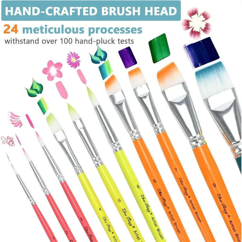 10Pcs Professional Face Paint Brush Set Multi‑Color Handles Assorted Sizes for Body Art Face Painting Crafts