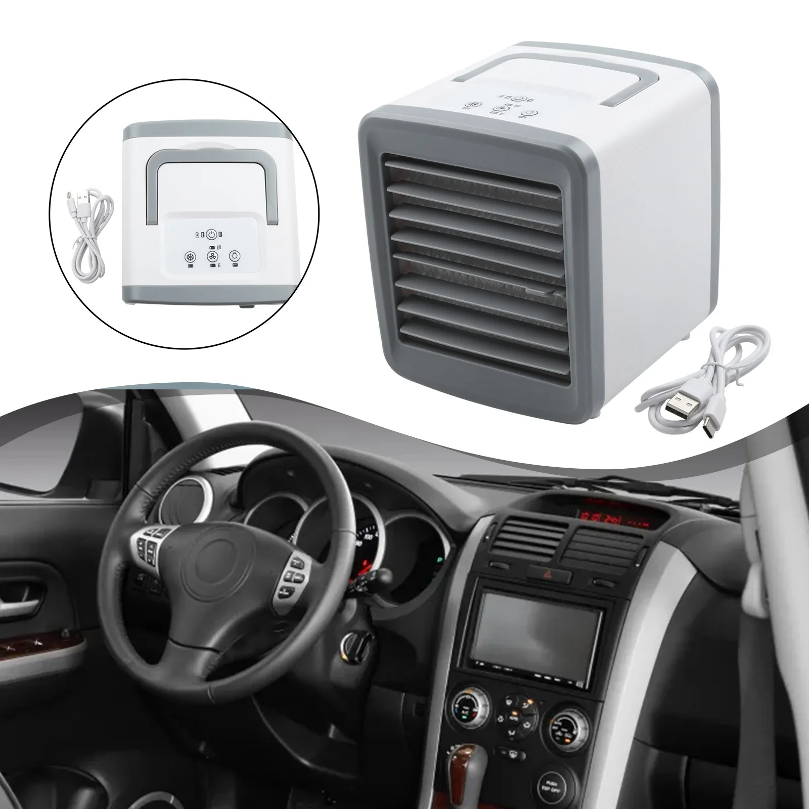 

Portable Mini Car Air Cooler USB Charging Office Humidification Spray Fan Three-in-One Air Conditioner Engines Accessories