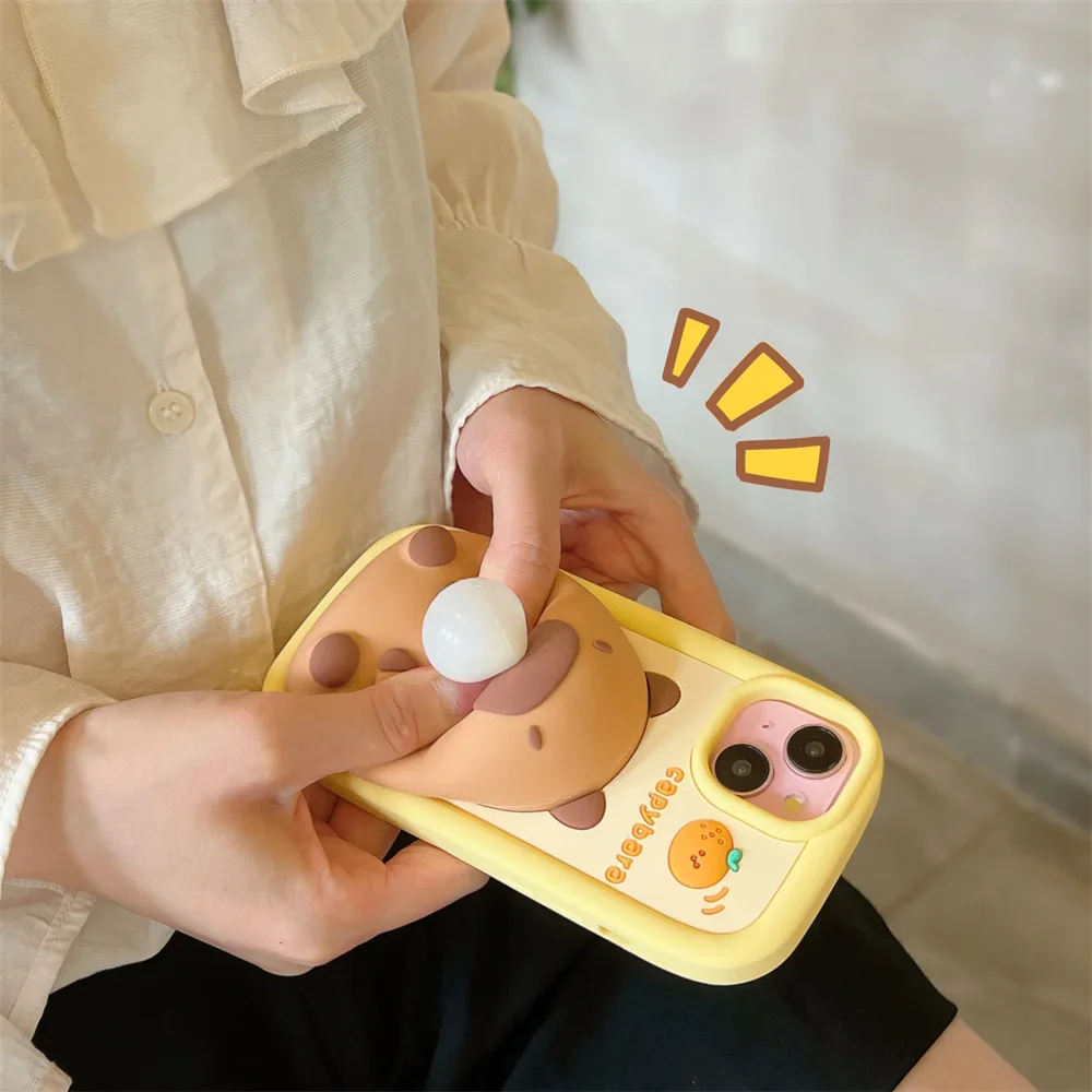 Etui na telefon Cute Cartoon Capybara Squishies do iPhone 15 13 14 Plus 12 11 Pro Max Blowing Bubble Protection Soft Silicone Cover