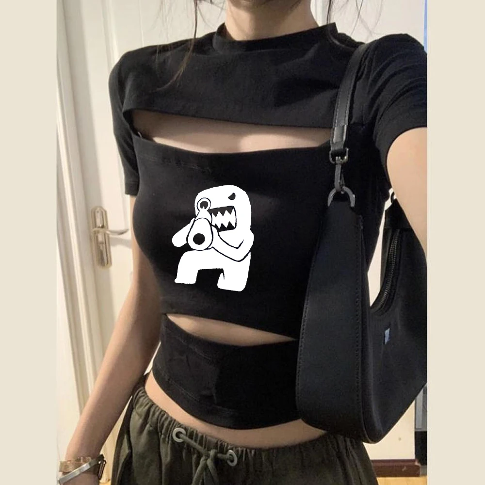 Domo Kun cropped top girl cute 2000s goth jojifuku korean fashion shirt grunge meme gyaru scene  gothic