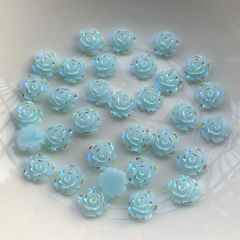 Beautiful AB color 10mm3d rose flat back resin scrapbook DIY bead accessories resin crafts wedding decoration 100pcs / lot