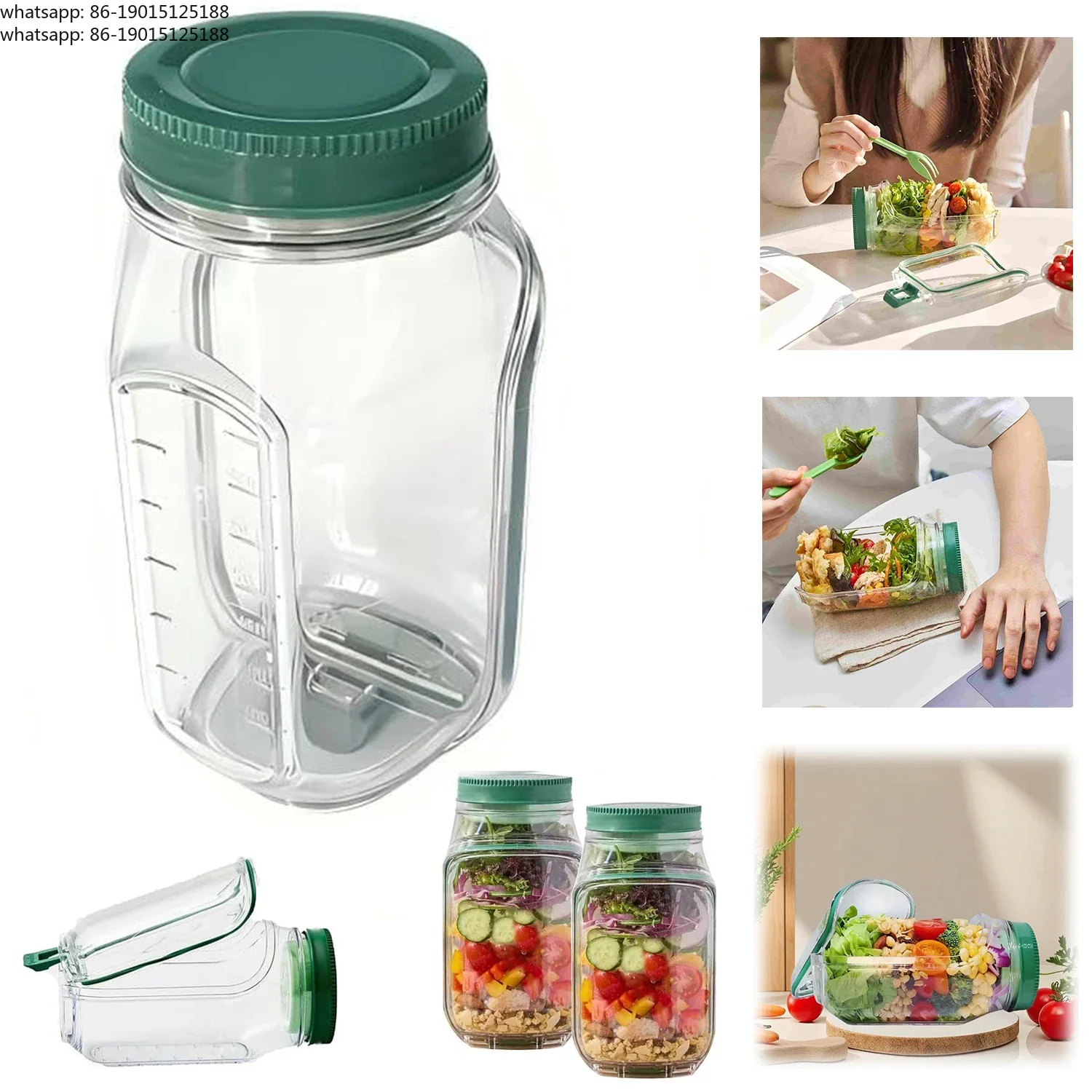 Leakproof Plastic Salad Box Container With Side Opening Lid, Portable Breakfast Fruit Storage Box For Picnic Home Office