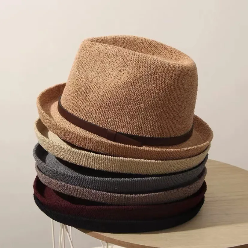 Autumn New Vintage Breathable knitting Fedoras curling belt design jazz hat women sunshade basin hat versatile fashion Cap