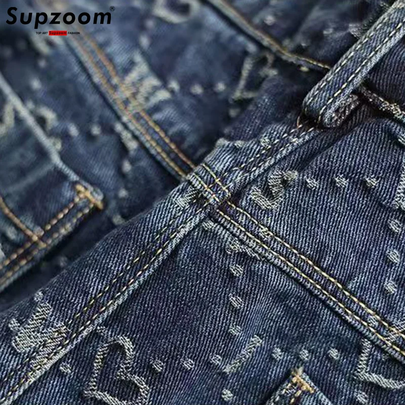 Supzoom nova chegada amor jacquard estilo ocidental saia jeans para mulheres design casual e versátil saia quadril dividida