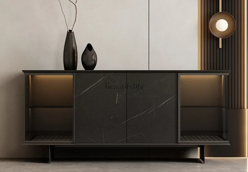 

4*Italian minimalist rock slab dining side cabinet light luxury high-end entrance storage glass wine cabinet