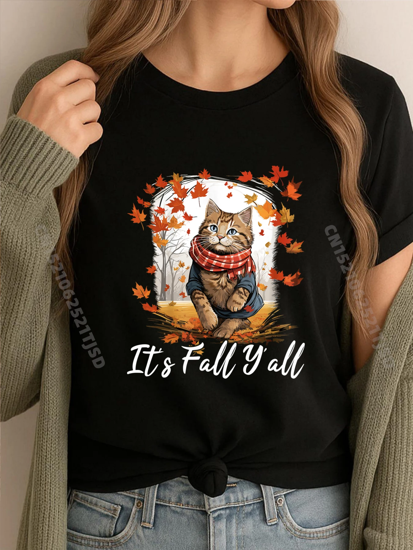 

It Fall Y all Cat Cat Autumn Leaves Kitten Lover 3d Printed T Shirts T-Shirt WashedVintage