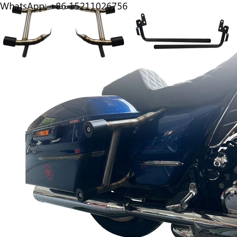 New Stainless Steel Welding Pattern Saddlebag Guard with Support Bar for 14-24+ Touring Retrofit/Upgrade