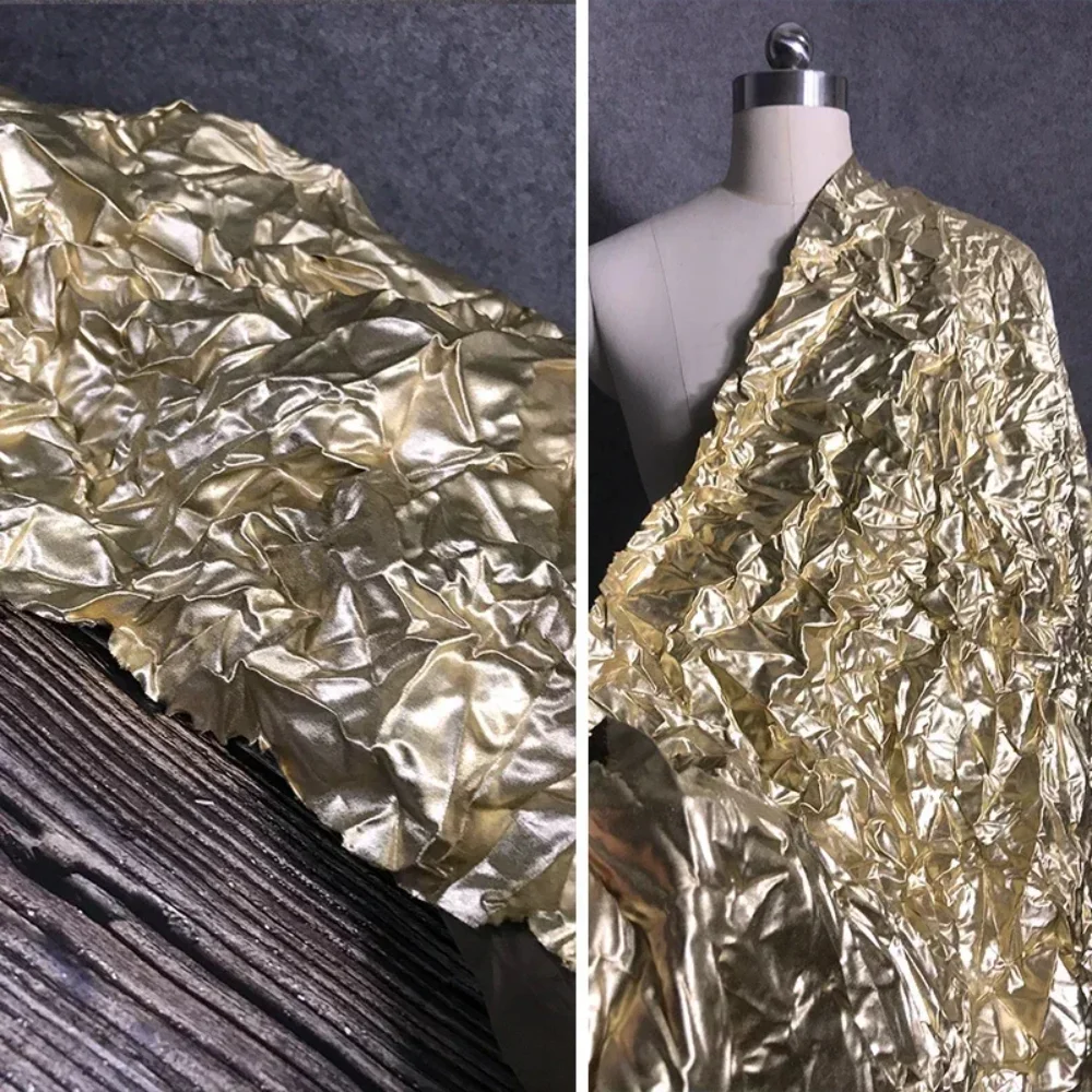 

Pleated Fabric Coated Bronzing Windbreaker Bottom Dress Designer Apparel Sewing Fabric Wholesale Cloth Meters Diy Material