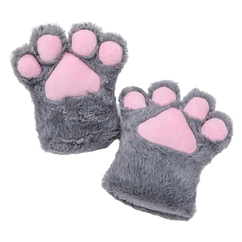 Lolita Cat Claw Gloves para mulheres, patas de animais, pelúcia, suporte, Halloween, meninas, fofas, inverno, festa, acessórios de fantasia