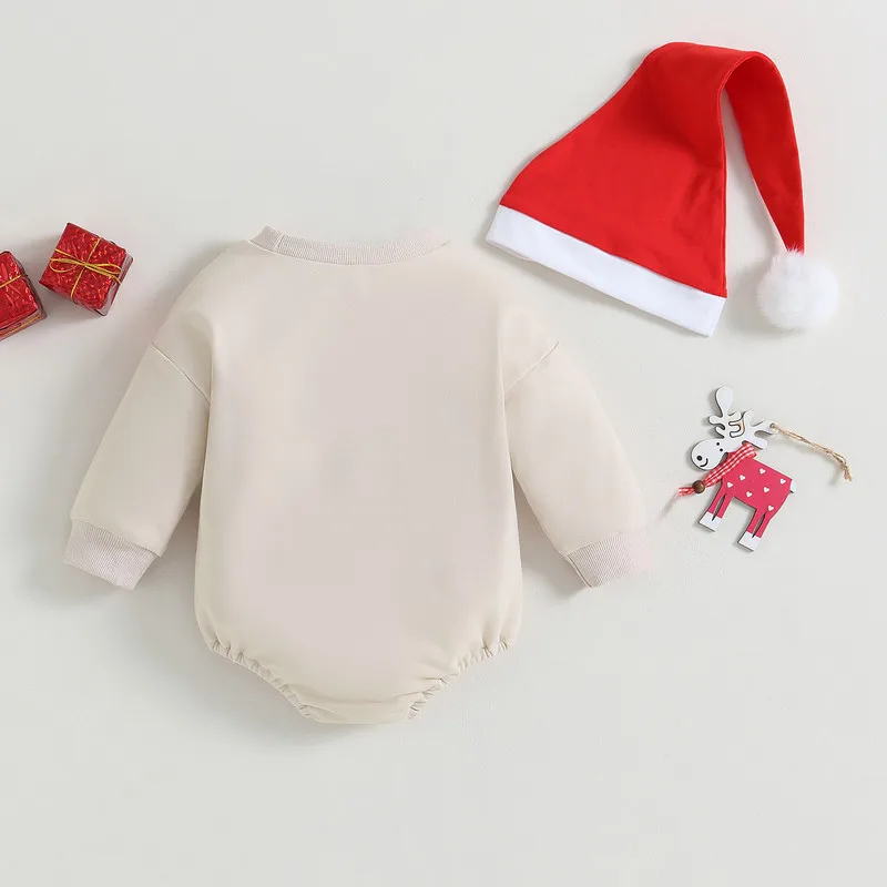 Christmas Newborn Baby Girl Boy Bodysuit Autumn Clothes Outfit Long Sleeve Elk Print Jumpsuit with Hat 2-piece Outfit Baby Items