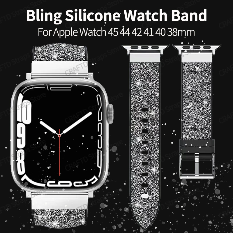 Silicone Diamond Strap for Apple Watch Band Ultra 49mm 38 40 Women 42 44mm 41 45mm Band Glitter Shiny for IWatch Series 7 6 5 4