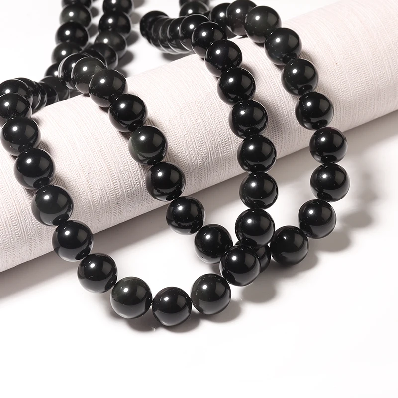 4/6/8/10/12mm Natural Stone Beads Black Obsidian Beads Round Loose Spacer Bead For DIY Jewelry Making Bracelet Wholesale view 3