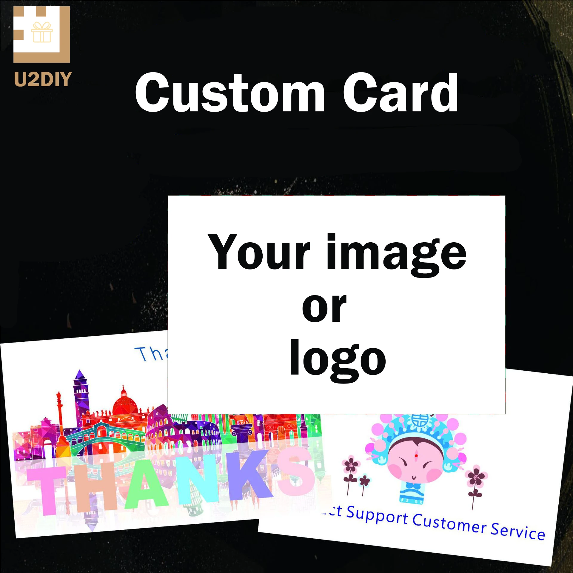 U2DIY Custom Cards Thank You Business Card 5cmX5cm Wedding invitations Postcards Personalized logo Photo Birthday Gift 100pcs