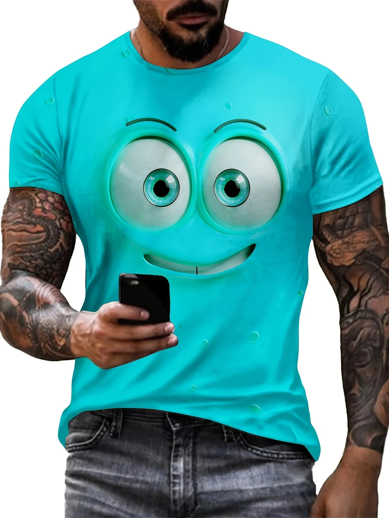 2024 New Men's Eye Pattern Printed T-shirt, Casual Short-sleeved Round Neck T-shirt, Men's Summer Outdoor Clothing image 3
