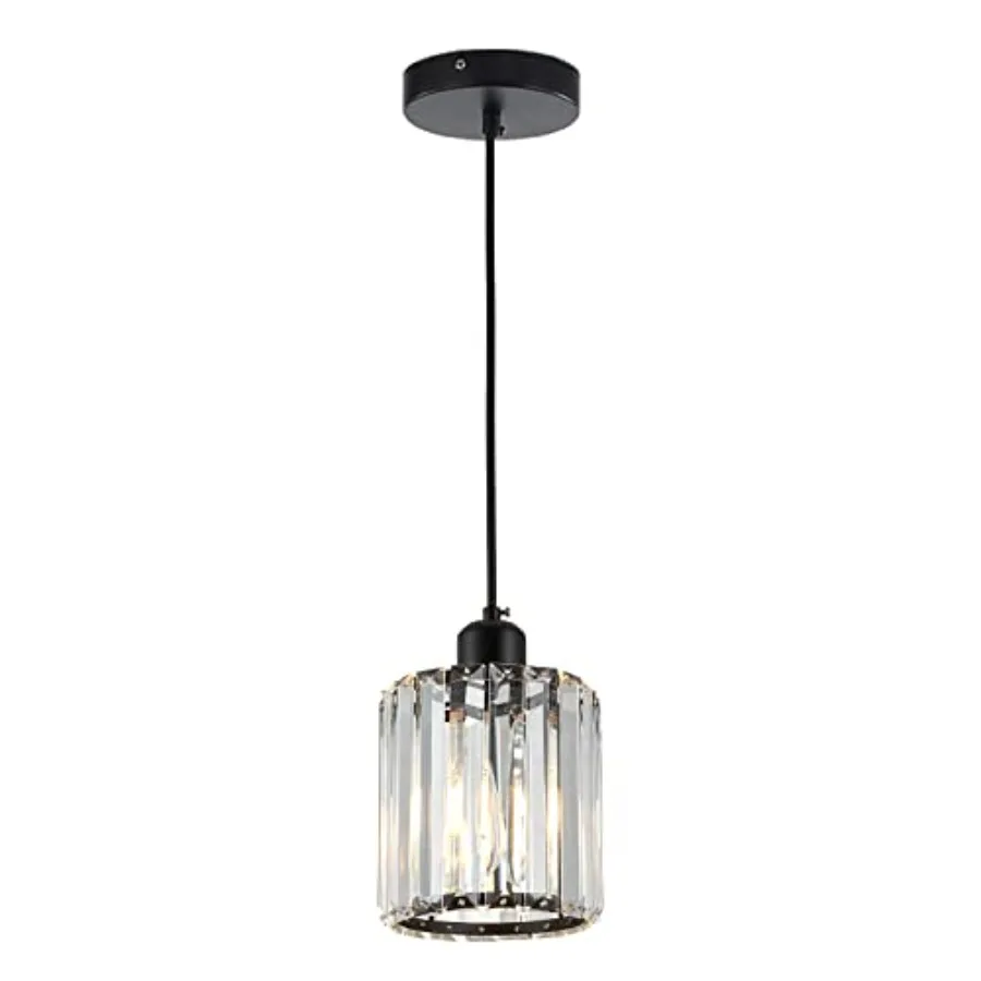 

Modern Mini Crystal Pendant Light for Kitchen Island Counter Bar Dining Room Bedroom, Cylinder Crystal Pendant Lighting Fixture