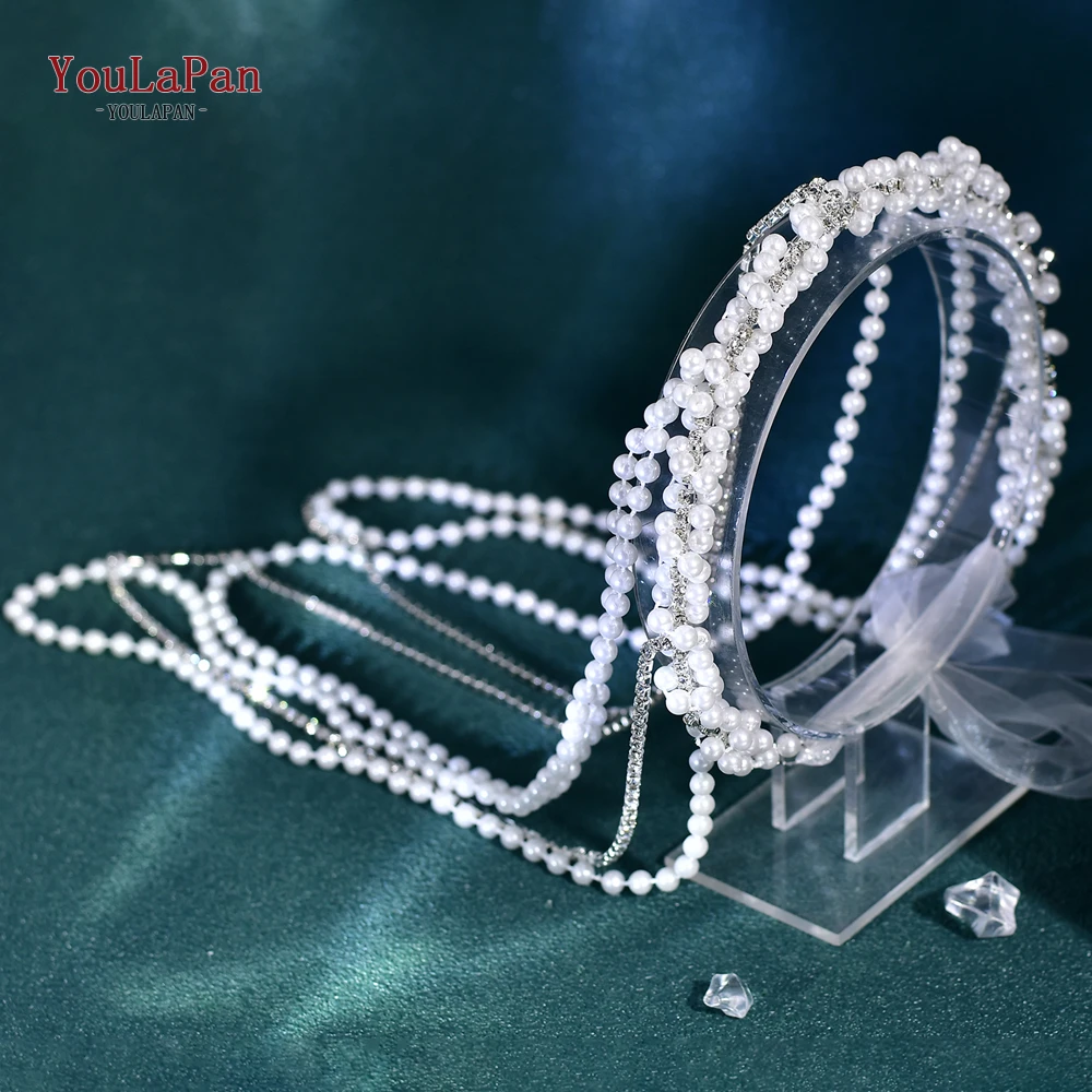 

YouLaPan Pearl Tassel Bride Headband Fashion Rhinestone Chain Long Tassel Hair Accessories Bling Women Party Headpiece HP800