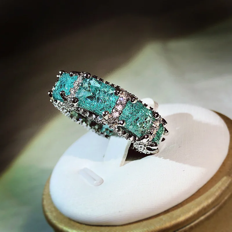High-end Jewelry Heavy Industry Inlaid Aquamarine Topaz Ring For Ladies 925 Silver Paraiba Ring Party Birthday Gift