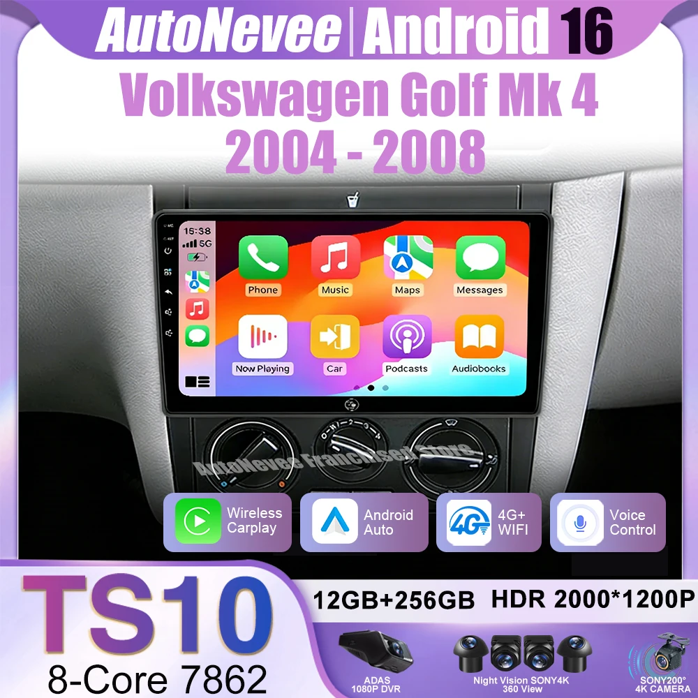 

Android 16 For Volkswagen Golf Mk 4 2004 - 2008 Car Radio Multimedia Video Player Navigation GPS WiFi Android Auto No 2 Din 4G