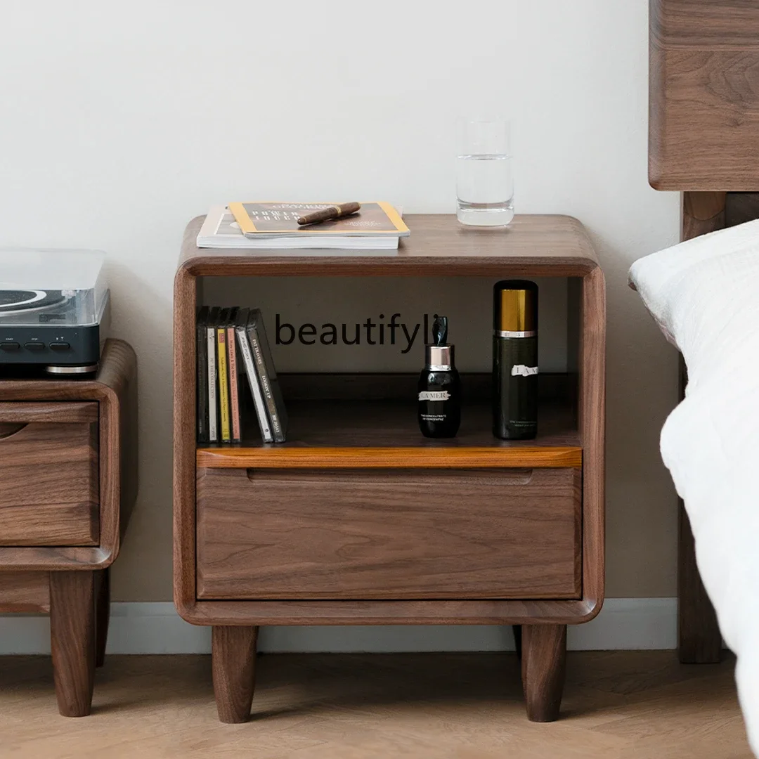 

zqxBedroom Bedside Table Original Black Walnut Modern Nordic Light Luxury Pewter Handmade Mortise and Mortise Complete Set