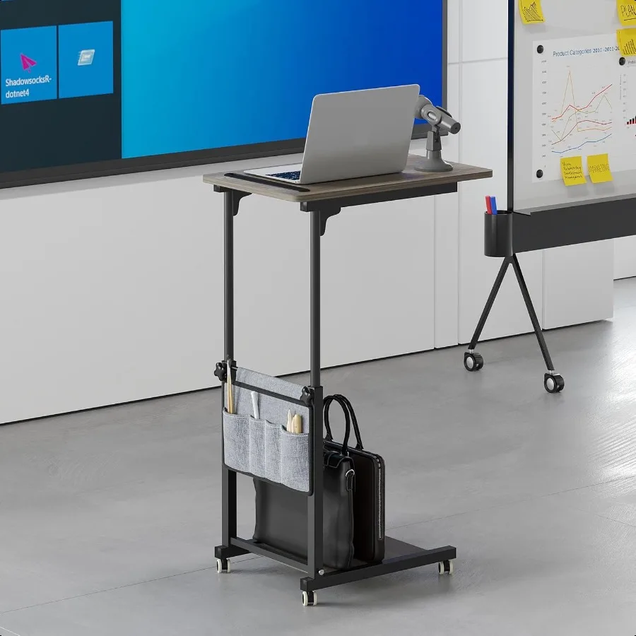 

Adjustable Height Overbed Table Sofa Side Bedside C Table with Wheels Hospital Bed Table Rolling Tray with Storage Mobile Compu