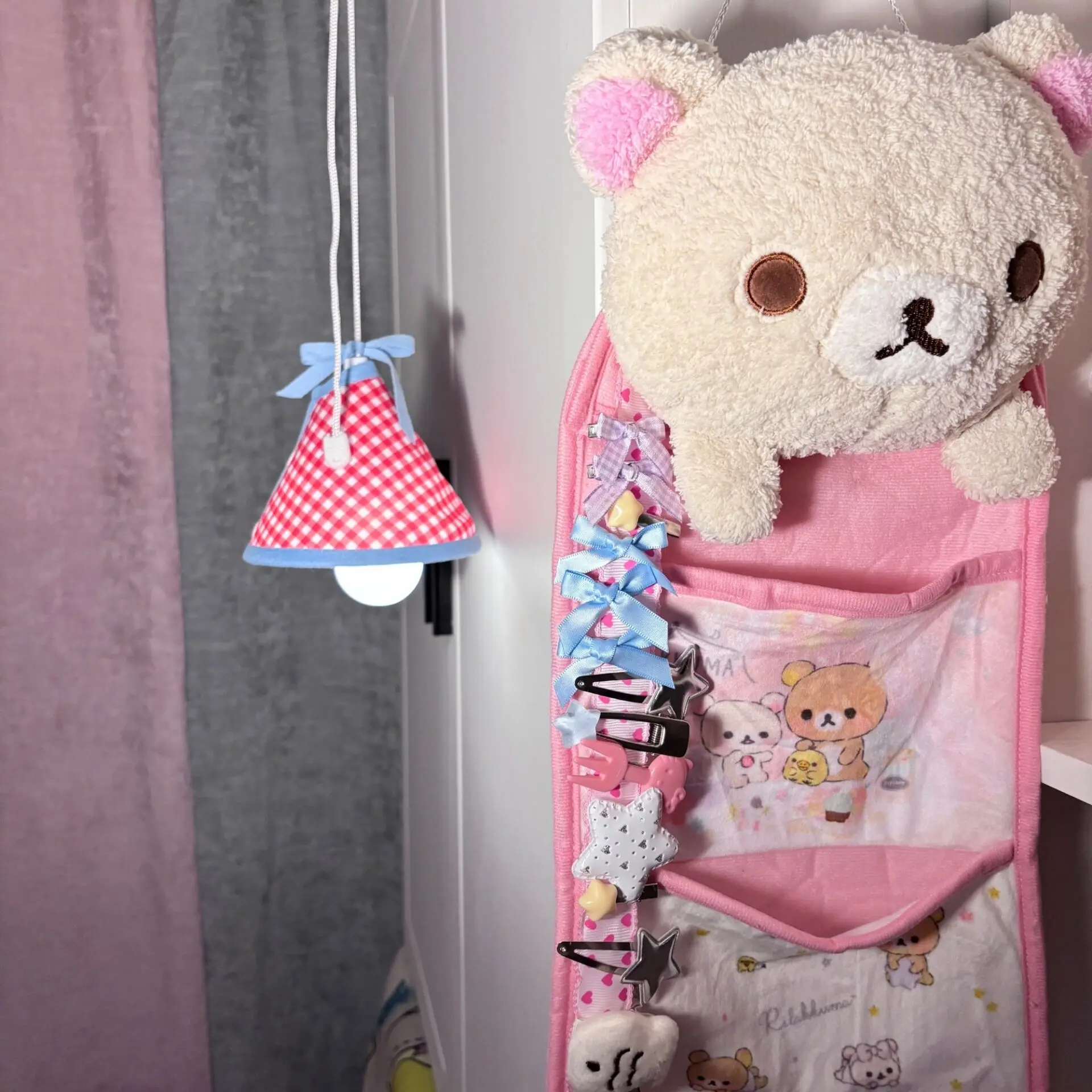 Rilakkuma Korilakkuma ayı peluş asılı depolama cep düzenleyici çanta alma makyaj kılıfı kutusu durumda çanta ev kızlar için kadın