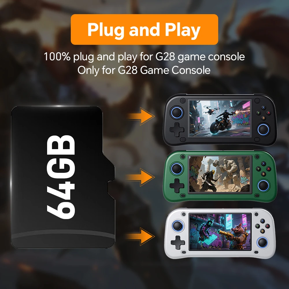 New 64GB Game Card for G28 Portable Retro Handheld Game Console with 21000+Retro&3D Games Emulators for PSP/PS1/N64/NES/SS/SNES