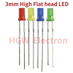 100pcs 3MM LED DIP High Flat head LED Diode Lamp F3*6mm High Flat head colloid Red Green Yellow Indicator light LED 2 pin