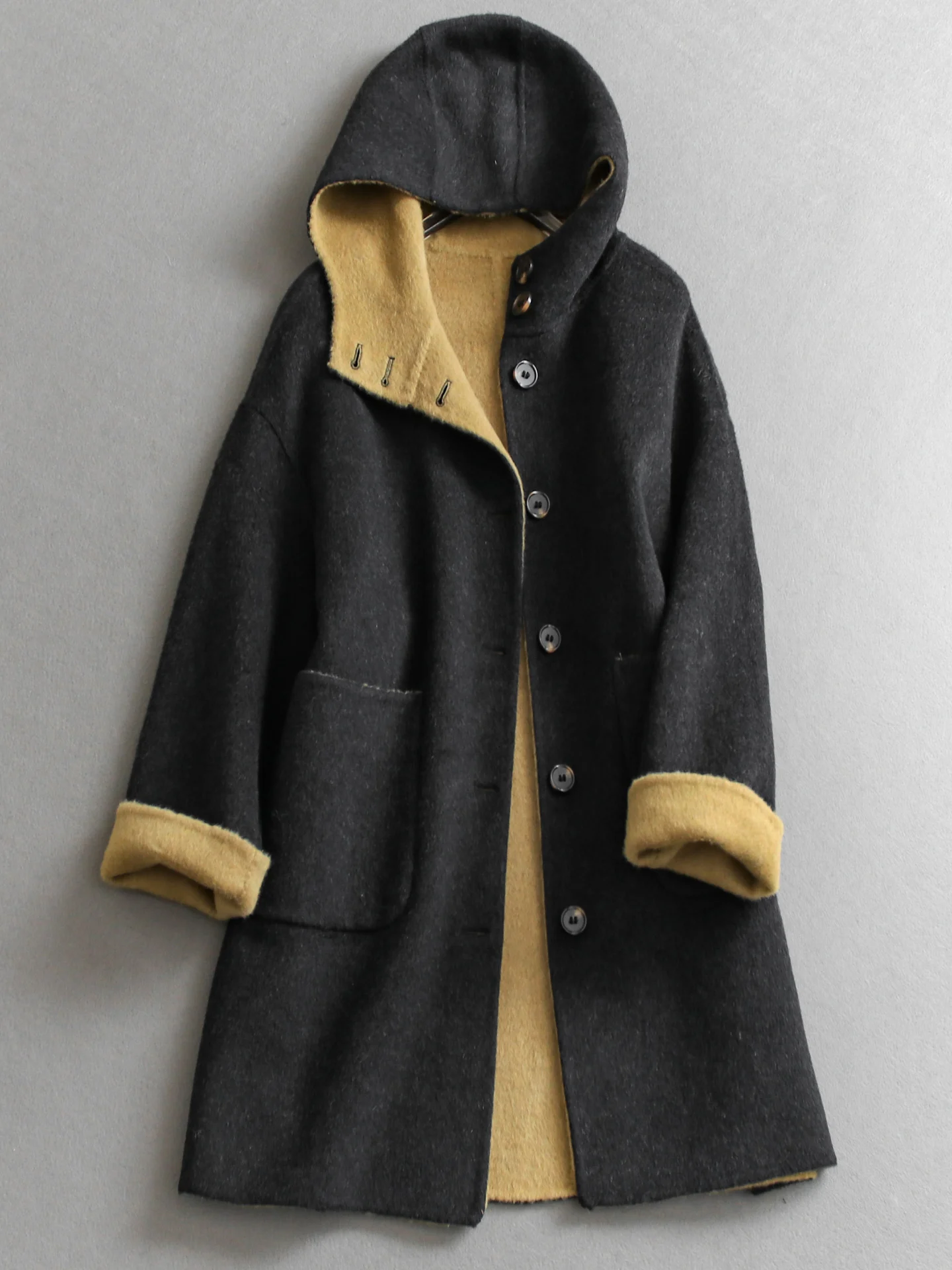 

Elegant Double-Faced Woolen Coat with Color Block Design Long Sleeve Women's Outerwear M630 Commute Style Simple Shoulder Sleeve