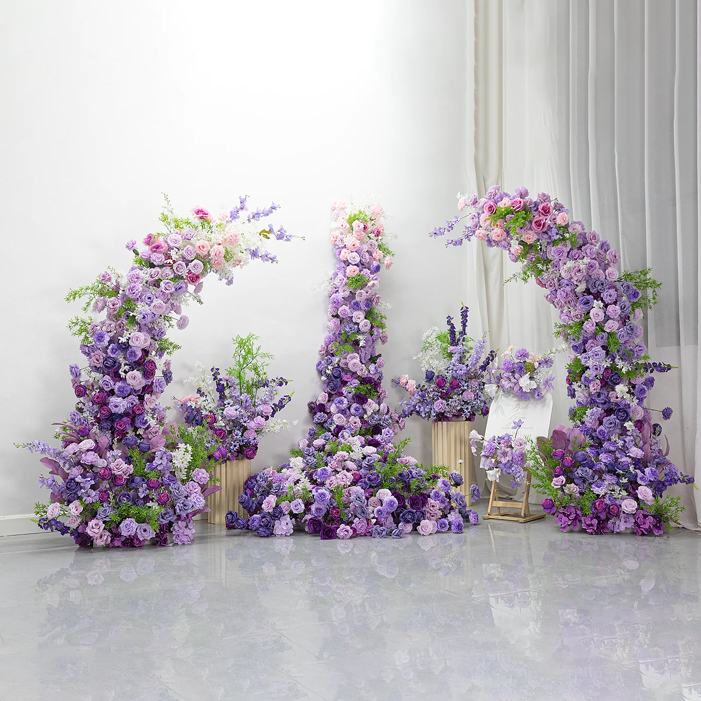 

Purple artificial flower arch, silk flower arrangement, photo props, wedding supplies