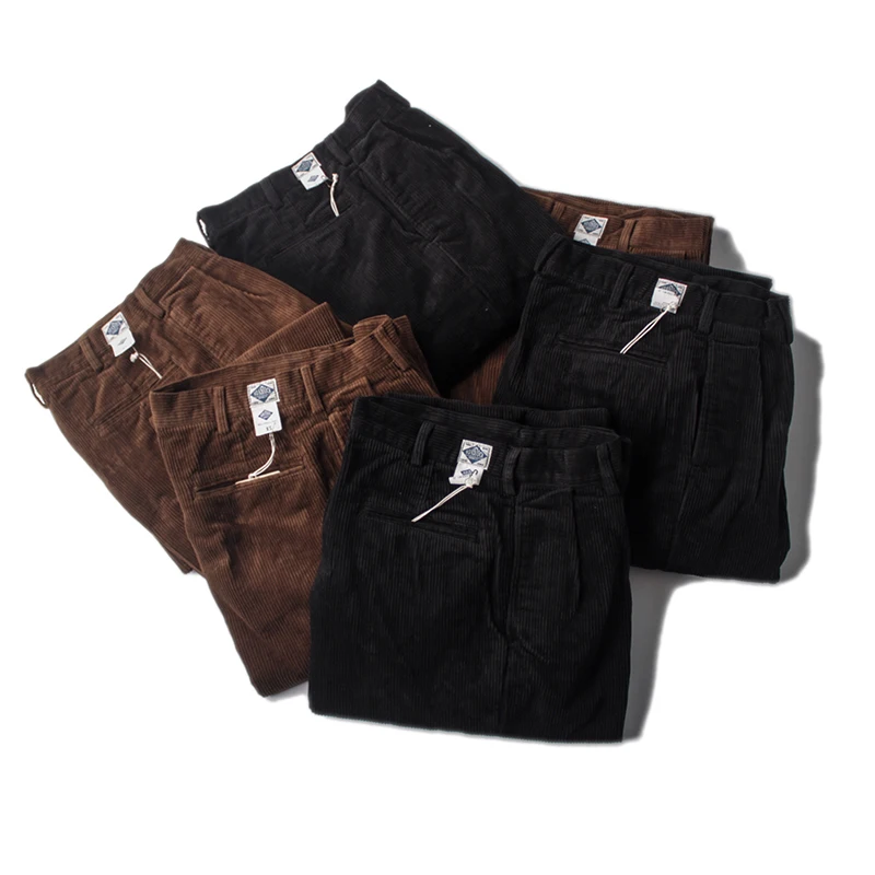 

Thickened American Retro Two Pleat Corduroy Pants Men's Winter Warm Straight Leg Casual Trousers Non Stock Youthful Style