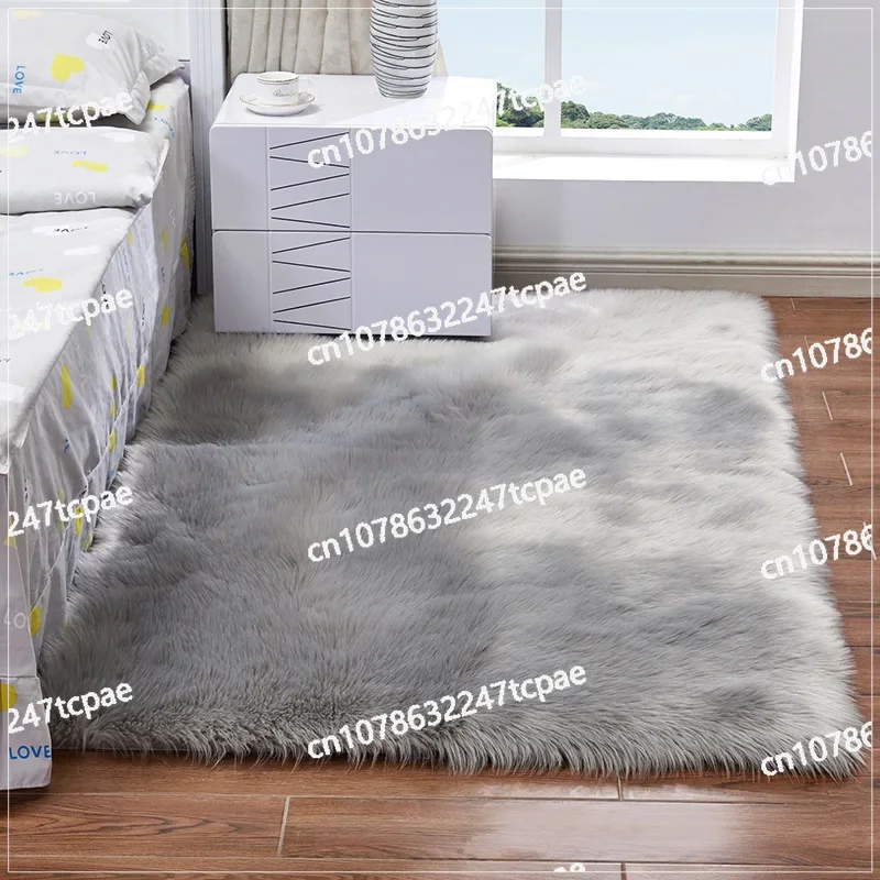 Simple imitation wool carpet Bedroom bedside floor mat Household long hair carpet Living room coffee table Machine washable