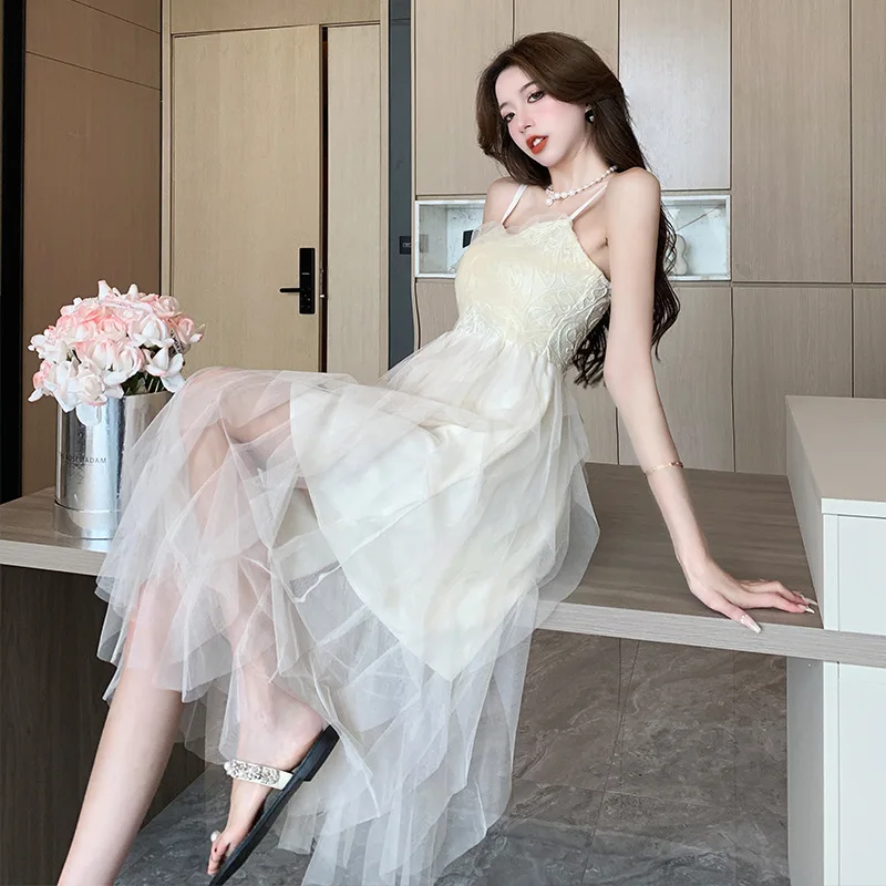 

Small White Light Wedding Fairy Mesh Daily Sexy Tube Top Suspender Dress for Women