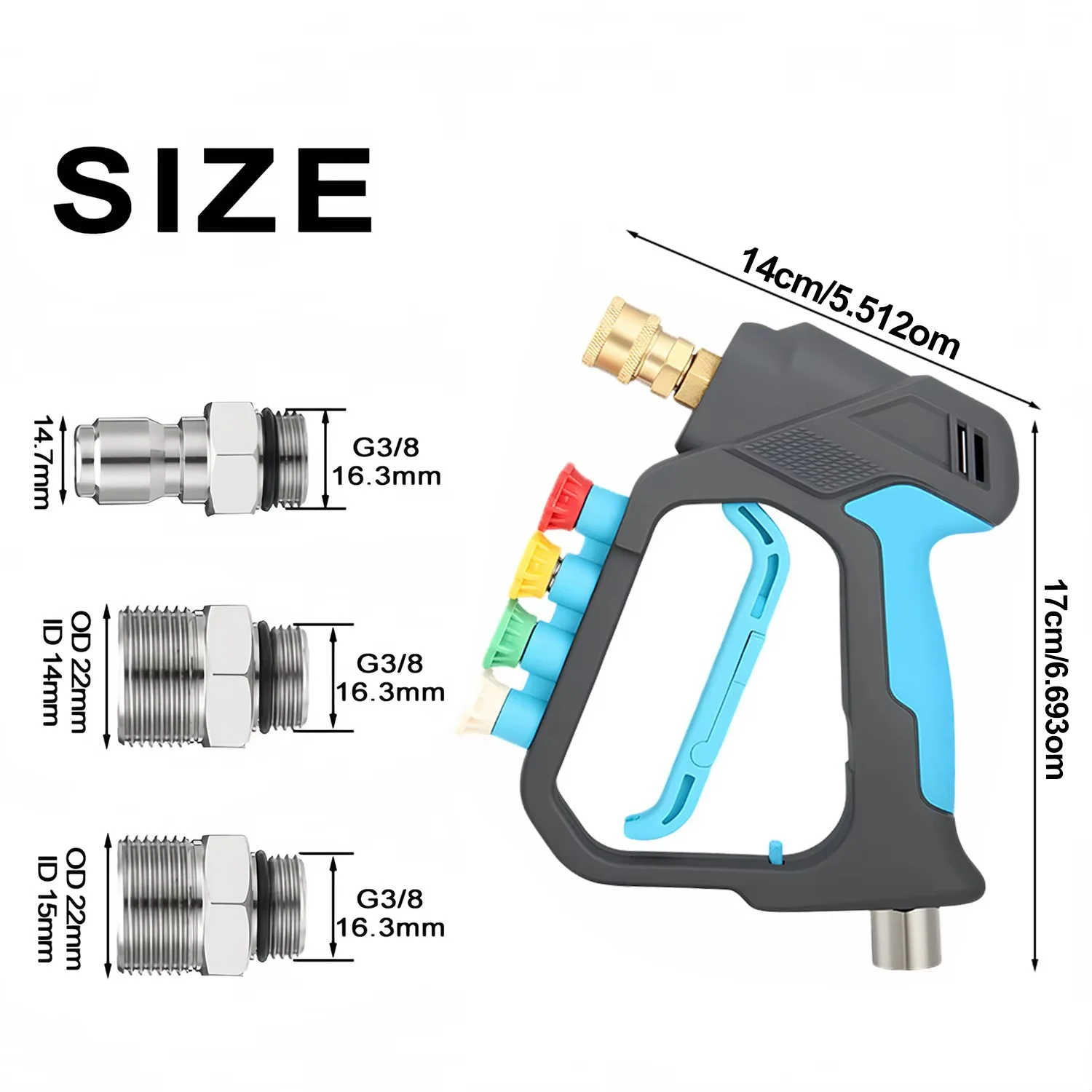 Pistola de lavagem de carro curta, detalhamento automático profissional, rotativa, anti-emaranhado, alta pressão, kit de bico de 4 cores, acessório de beleza para casa