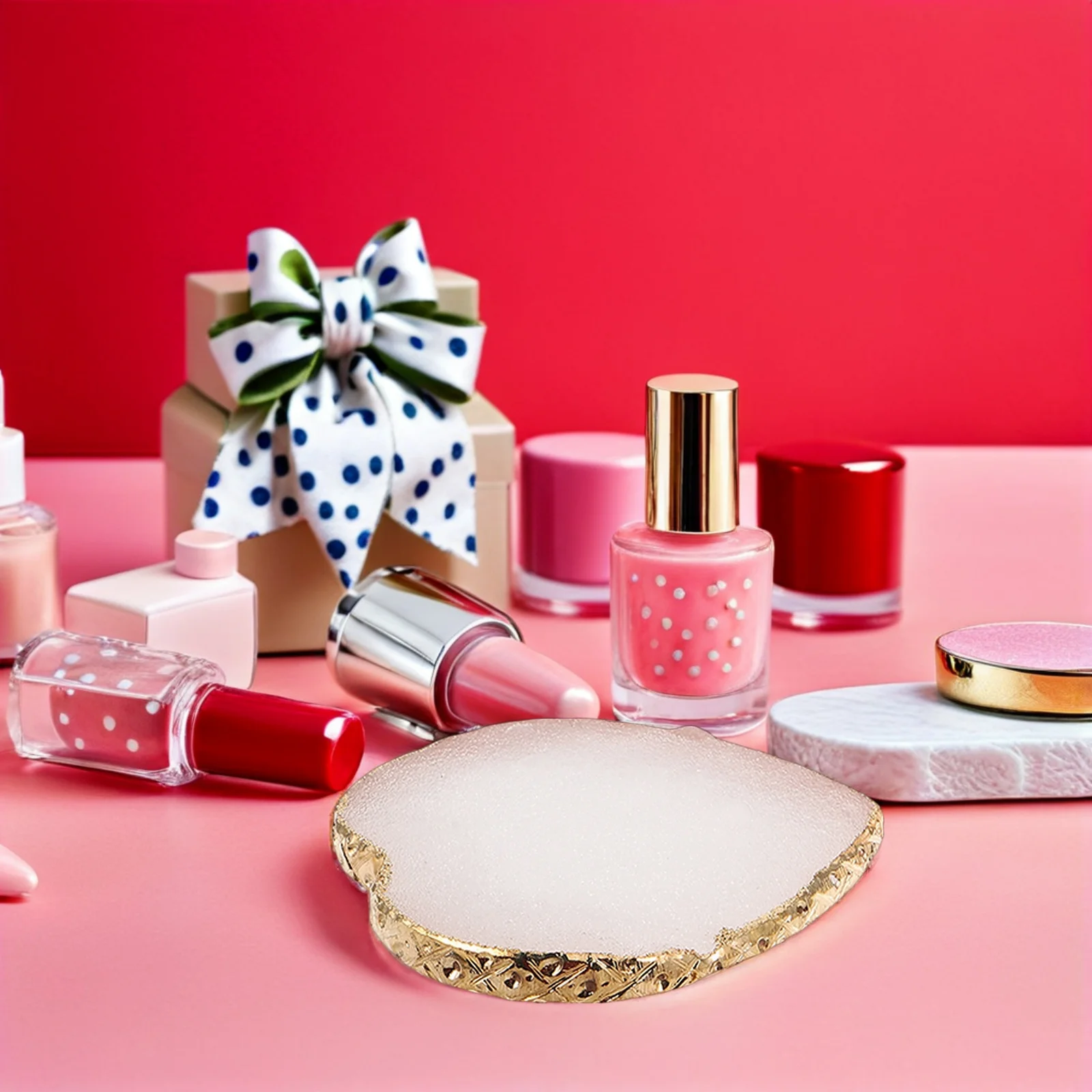 

2pcs Nail Art Palette Heart Shape Resin Mixing Tool For Acrylic Paint Display Board Salon Use Golden Edge Mixing Plate