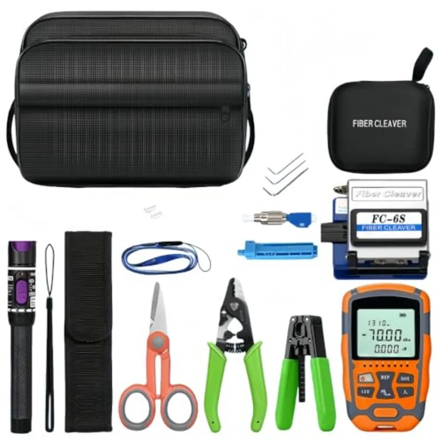 

【Новая модель】Профессиональный комплект для тестирования оптоволокна AUA с измерителем мощности -70~+10 дБм, визуальный локатор неисправностей, тестер сети, светодиодный фонарь S