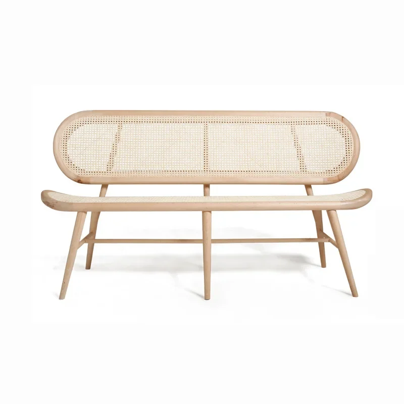 Retro solid wood double rattan chair B & B leisure back chair designer bench hotel rattan sofa