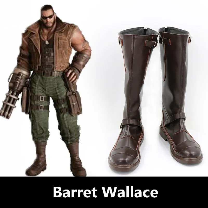 

FF7 Barret Wallace Косплей Костюм Обувь Коричневые ботинки из искусственной кожи ручной работы