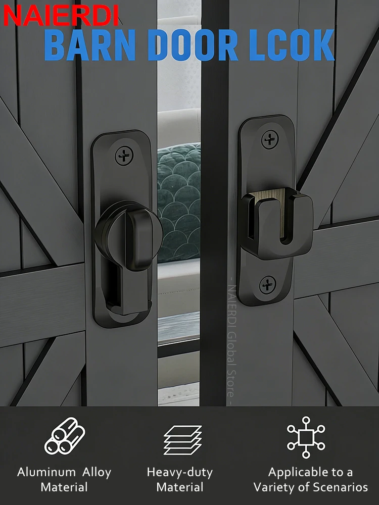 

NAIERDI Enhanced Security Flip Latch Lock Aluminum Alloy 90/180 Degree Barn Door Latch Sliding Door Lock for Barns Gates Window