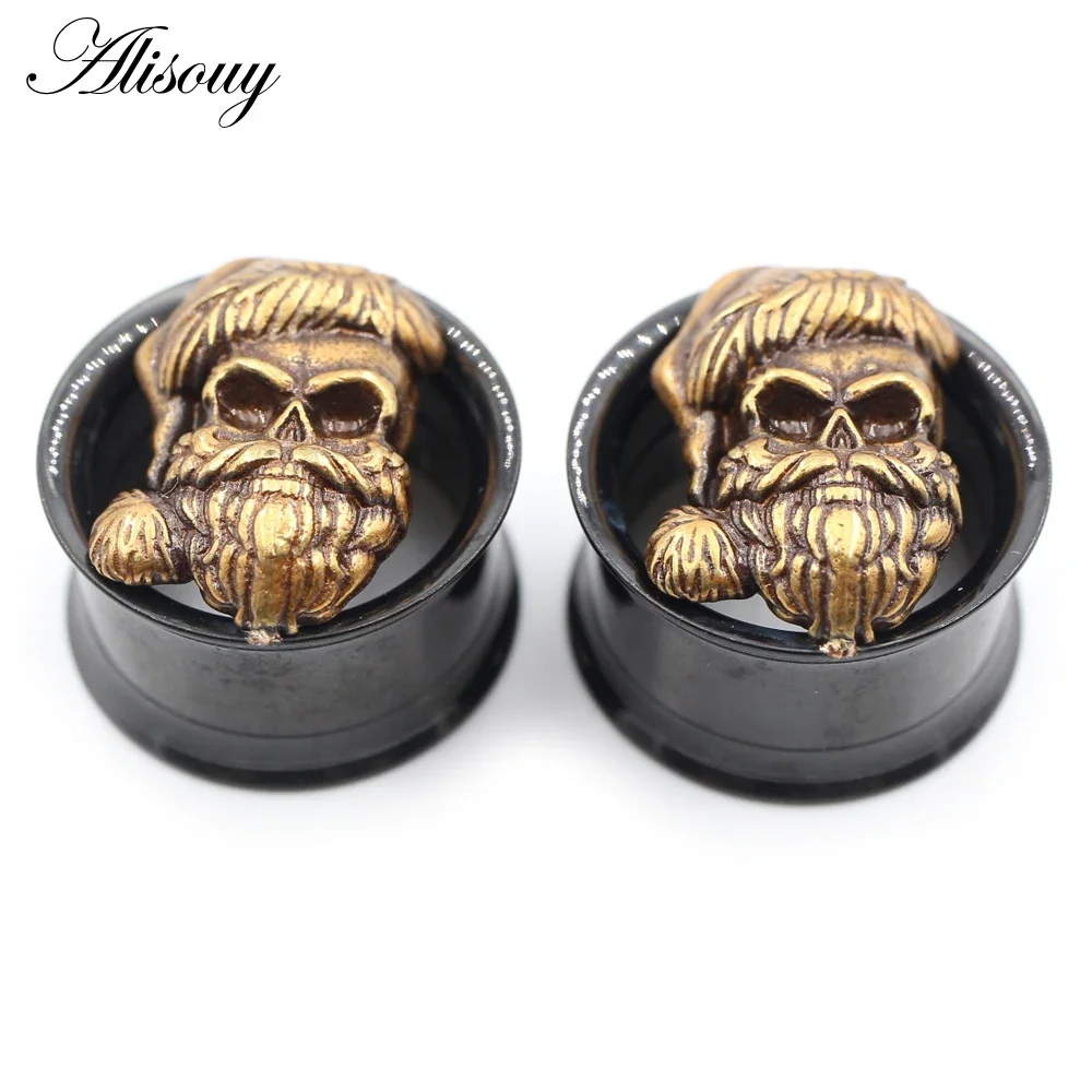 1 Piece Punk Fashion Skull Ear Guages Plugs Stainless Steel Double Flare Flesh Tunnel Expander Hollow Stretchers Piercing