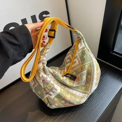 Borsa a tracolla femminile borsa di tendenza borsa a tracolla semplice con cerniera borsa a tracolla in tela stile etnico borsa da spiaggia tessuta piccola Tote 2024