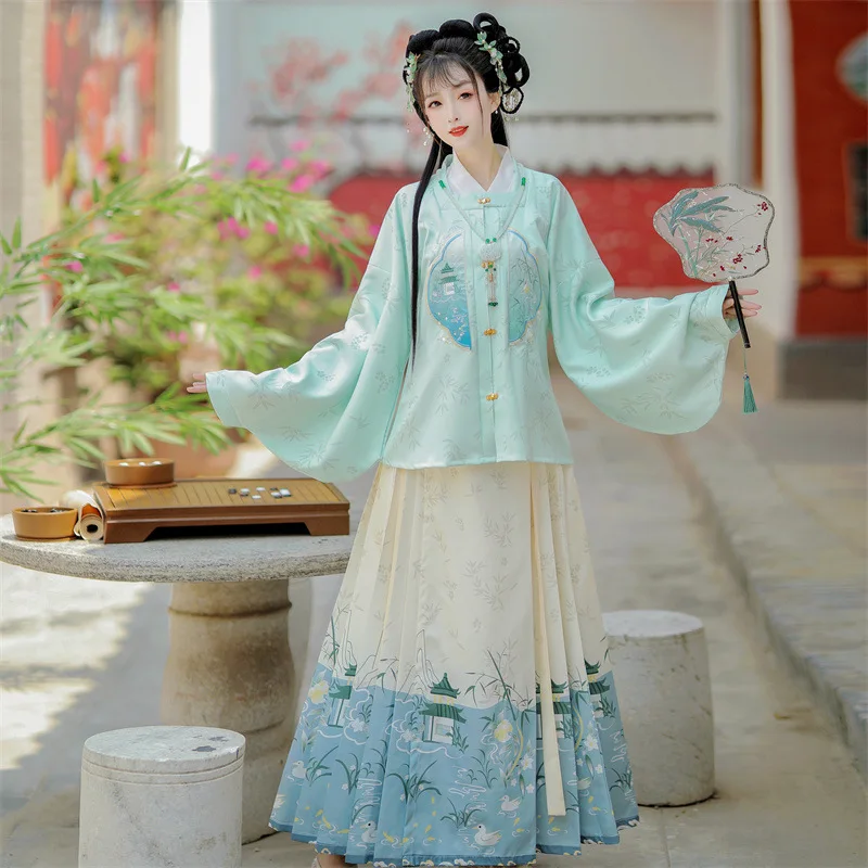 JY19 Hanfu Women 2024 New Original Bamboo Heart Pavilion Autumn And Winter Horse Skirt Set Improved Ancient Clothing