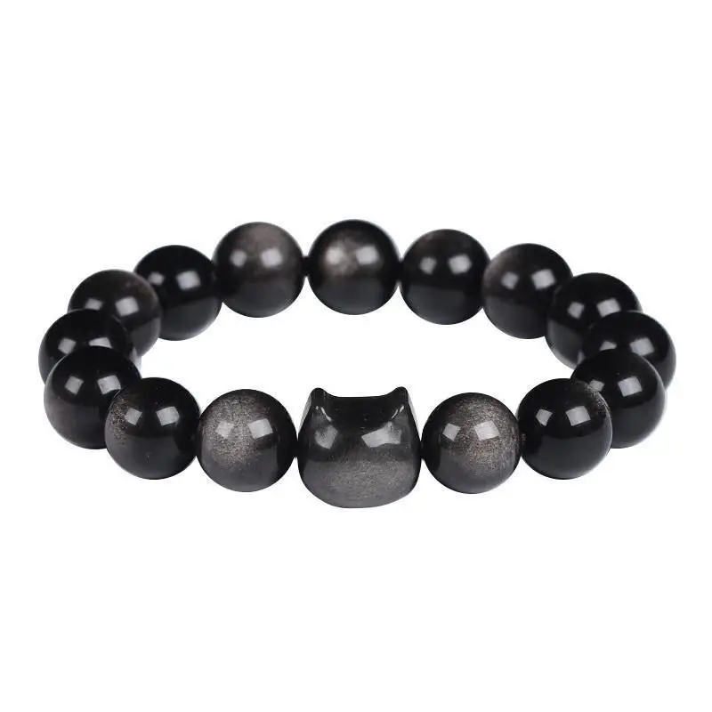 Obsidian material cat head Chinese style bracelet for girlfriend cool couple to give to boyfriend