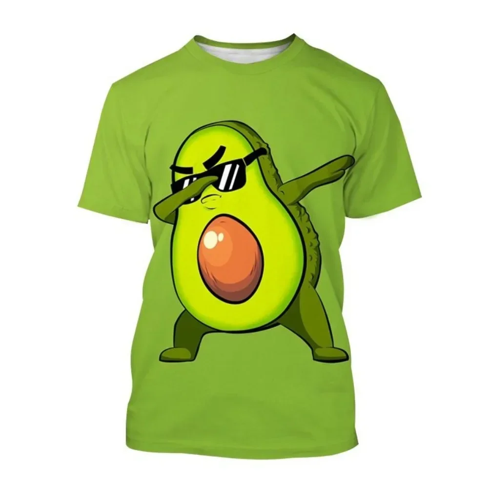 T-shirt imprimé 3D dessin animé avocat pour hommes et femmes, haut à manches courtes, décontracté, personnalité, fruits, mode estivale, nouveau