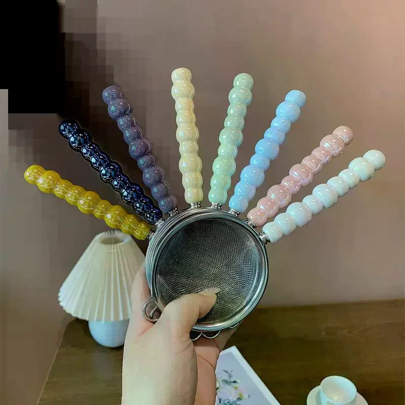 Tea Strainer With Pearl Ceramic Handle Stainless Steel Fine Leak Mesh Sieve Spice Tea Leaf Coffee Filters Teapot Accessories