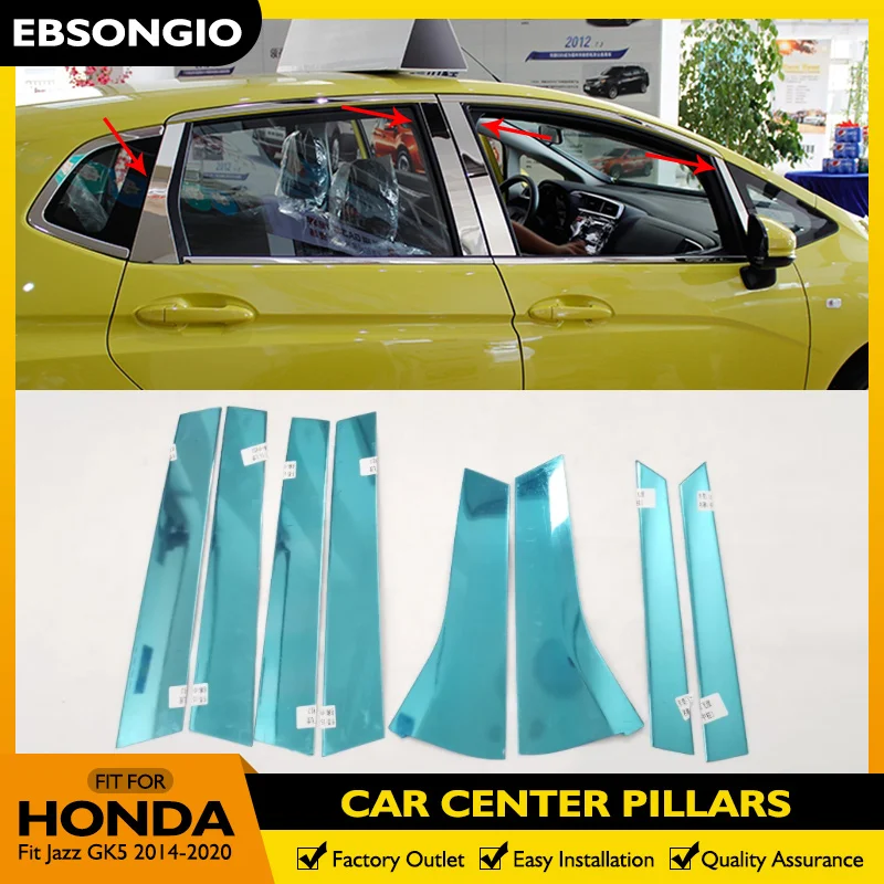 

For Honda Fit Jazz GK5 GP5 Accessories 2014 to 2020 Stainless Steel Window Column Trims Center Pillar Covers Car Decoration