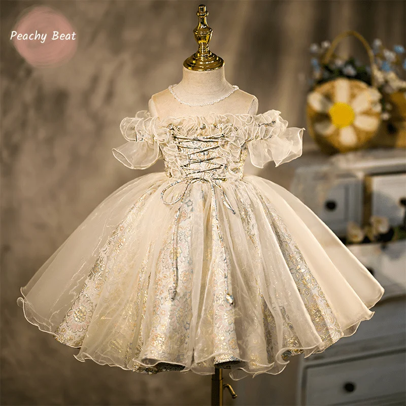 Fashion Baby Girl Princess Tutu Dress Infant Toddler Child Lace Pearl Summer Vestido Birthday Party Pageant Ball Gown Frock1-14Y